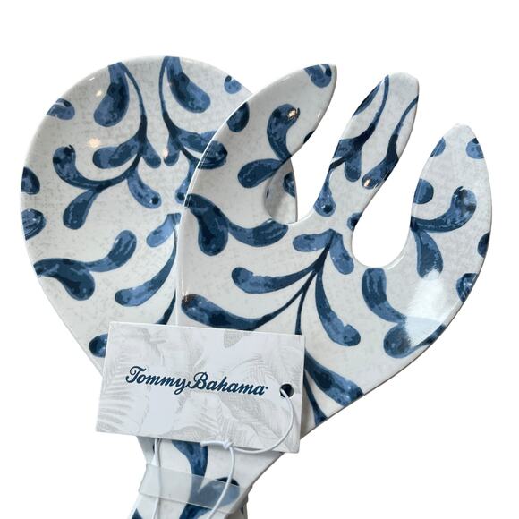 TOMMY BAHAMA Melamine Utensil Set Blue & White Salad Serving Spoon Fork NEW - Picture 3 of 8